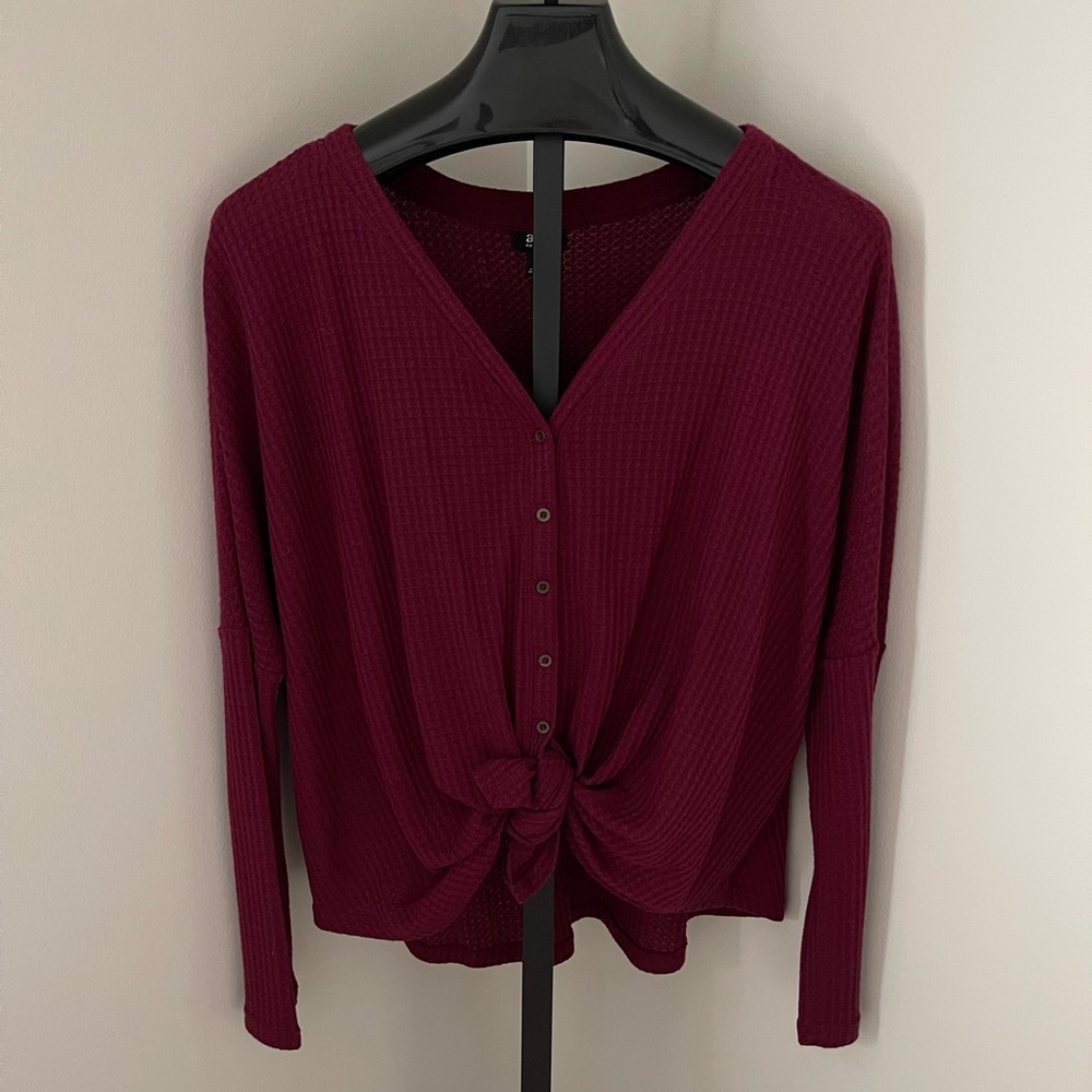 A.n.a Maroon long sleeved tie shirt